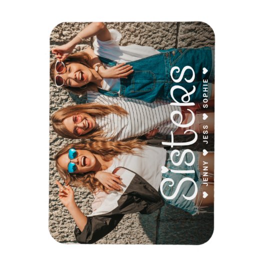 Sisters Typography Script Foto Magnet (Vertikal)
