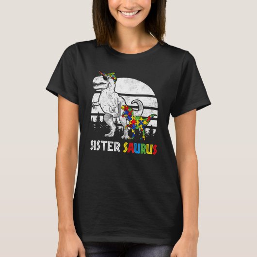 Sistersaurus Rex Dinosaur-Puzzle Blau Autismus-Bew T-Shirt (Vorderseite)