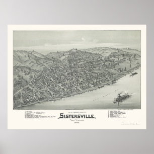 Sistersville, WV Panorama Karte - 1896 Poster