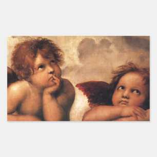 Sistine Madonna 2 Engel durch RAPHAEL Rechteckiger Aufkleber