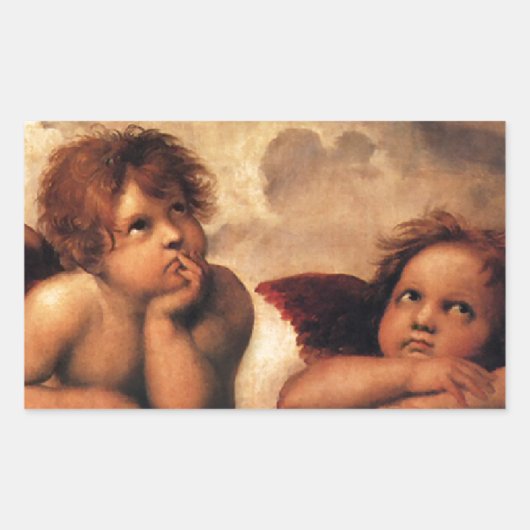 Sistine Madonna 2 Engel durch RAPHAEL Rechteckiger Aufkleber (Vorderseite)