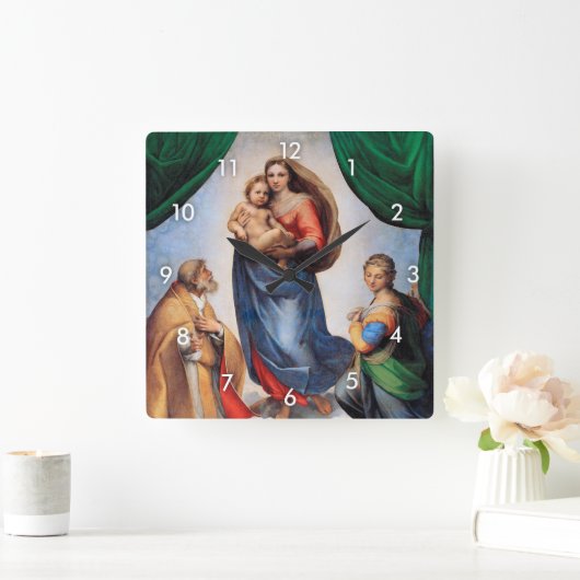 Sistine Madonna, Raphael Quadratische Wanduhr (Zuhause)