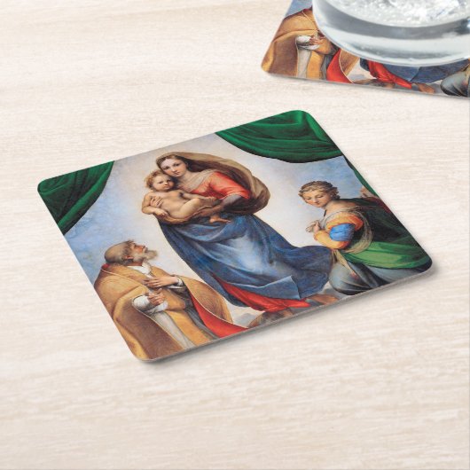Sistine Madonna, Raphael Rechteckiger Pappuntersetzer (angewinkelt)