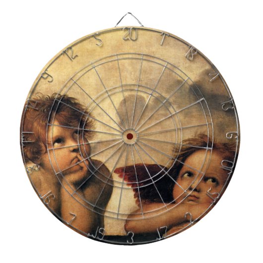 Sistinische Madonna Engel von Raphael Sanzio Dartscheibe (vorne)