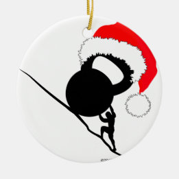 Sisyphus Kettlebell Frohe Weihnachten Keramikornament