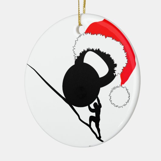 Sisyphus Kettlebell Frohe Weihnachten Keramikornament (Links)