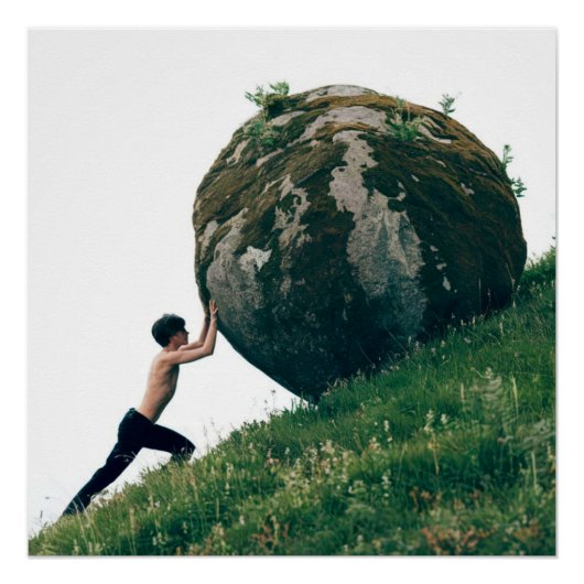 Sisyphus Rolling Boulder Up Hill Poster Wall Art (Vorderseite)