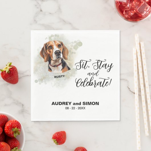 Sit, Bleibe & Celebrate Beagle Hochzeit Serviette (Beispiel)