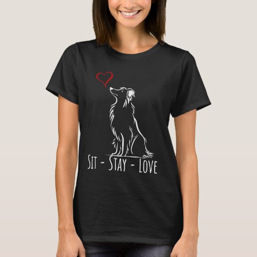 Sit-Bleibe-Liebe-Border-Collie T-Shirt (Vorderseite)