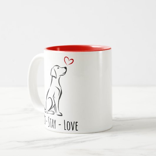 Sit-Bleibe-Liebe Labrador Zweifarbige Tasse (Vorderseite Links)