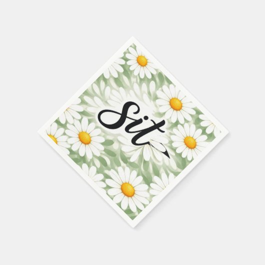 Sit Calligraphy Text On Daisy Abstract Serviette (Ecke)