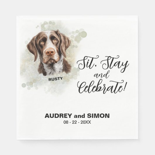 Sit, Stay & Celebrate German Wirehaired Pointer Serviette (Vorderseite)