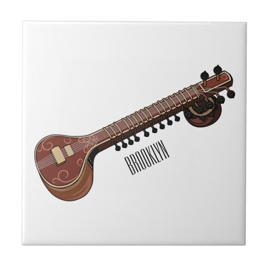 Sitar-Cartoon-Abbildung Fliese (Vorderseite)