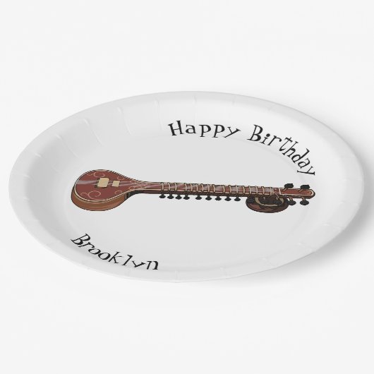 Sitar-Cartoon-Abbildung Pappteller (Schrägansicht)