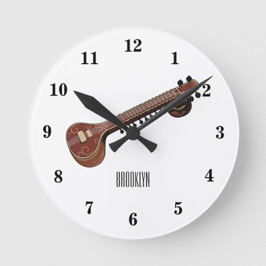 Sitar-Cartoon-Abbildung Runde Wanduhr (Vorderseite)