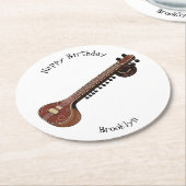 Sitar-Cartoon-Abbildung Runder Pappuntersetzer (Angewinkelt)