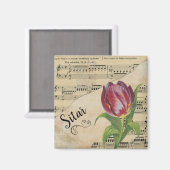 Sitar Elegant Tulip Vintage Noten Magnet (Vorderseite/Rückseite)