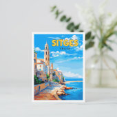 Sitges Spain Vintage Reise Illustration Postkarte (Stehend Vorderseite)