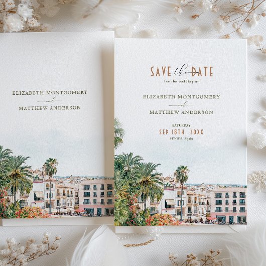 Sitges Spanien Hochzeit in Urlaubsort Rett-the-Dat Einladung