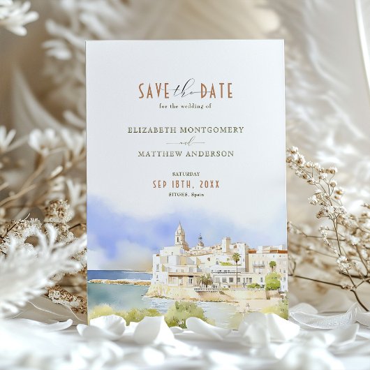 Sitges Spanien Hochzeit in Urlaubsort Rett-the-Dat Einladung