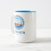 Sithonia, Griechenland, griechisches Schiffsdesign Zweifarbige Tasse (Vorderseite Links)