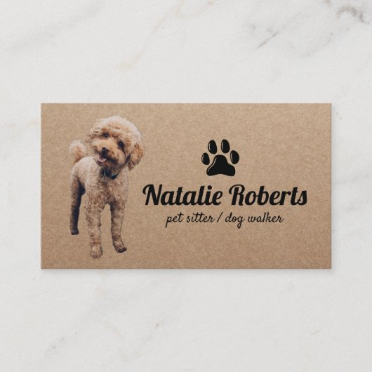 Sitter Dog Walker Niedlich Poodle Rustikale Kraft Visitenkarte (Vorderseite)