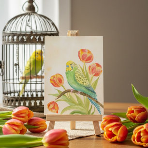 Sittich mit Tulpen Postkarte