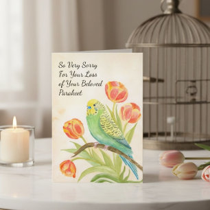 Sittich-Sympathie mit Tulpen Verlust eines Haustie Karte