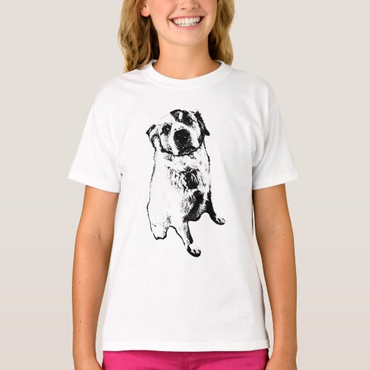 Sitting Dog Ink Sketch T-Shirt (Vorderseite)