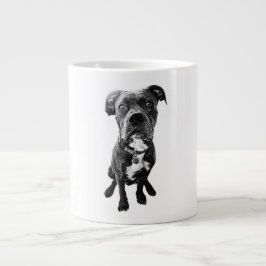 Sitting Dog Portrait Mug – Realistic Black & White Jumbo-Tasse