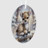 Sitting Fawn in Snowflake Forest Ornament (Vorderseite)
