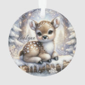 Sitting Fawn in Snowflake Forest Ornament (Rückseite)