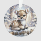 Sitting Fawn in Snowflake Forest Ornament (Vorderseite)