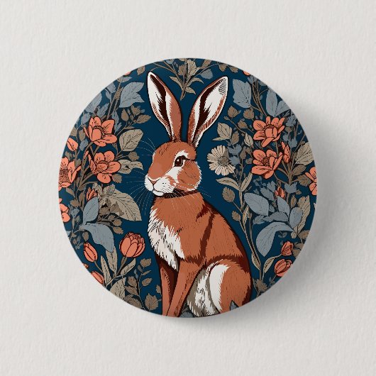 Sitting Hare William Morris Inspiriert floral Button (Vorderseite)