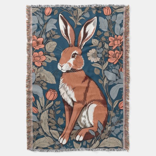 Sitting Hare William Morris Inspiriert floral Decke (Vorderseite Vertikal)