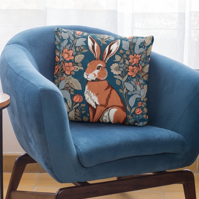 Sitting Hare William Morris Inspiriert floral Kissen (Von Creator hochgeladen)