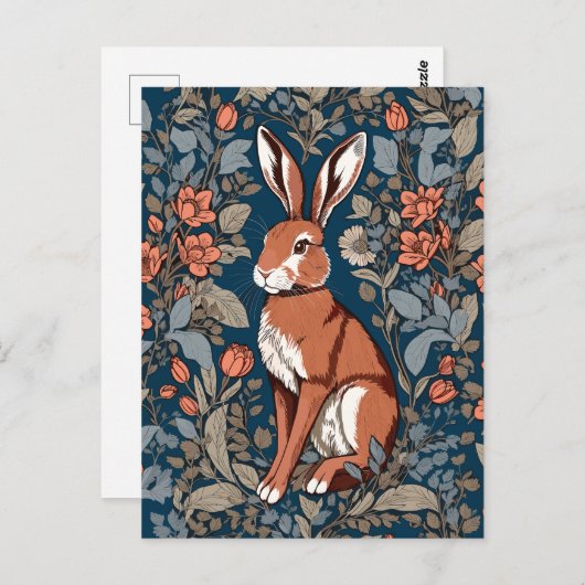 Sitting Hare William Morris Inspiriert floral Postkarte (Vorne/Hinten)