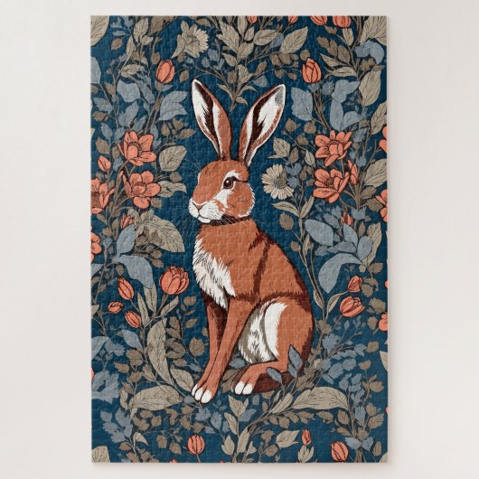 Sitting Hare William Morris Inspiriert floral Puzzle (Vertikal)