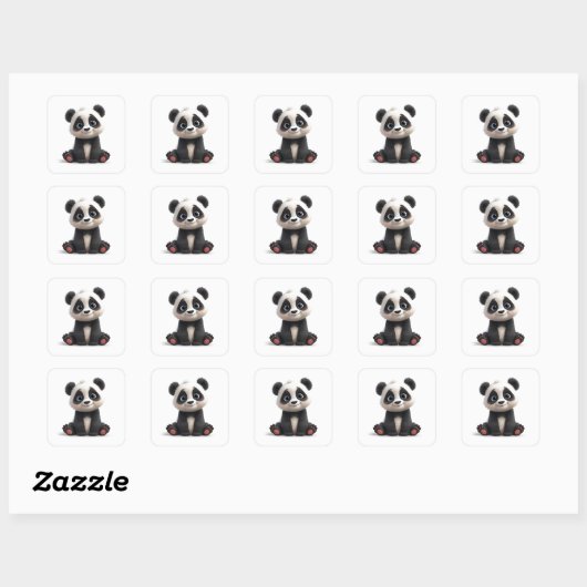 Sitting Panda Bear Cartoon Illustration Art Card Quadratischer Aufkleber (Blatt)