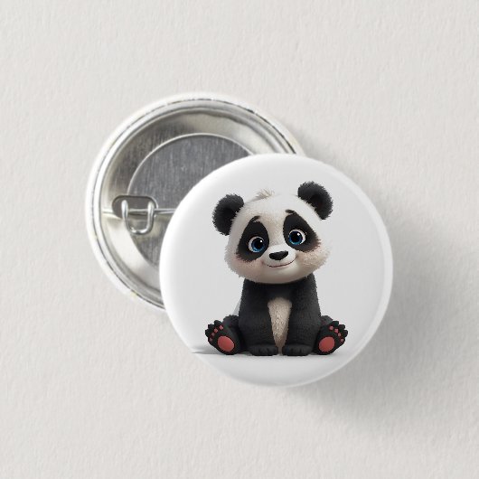 Sitting Panda Bear Cartoon Illustration Artwork Button (Vorne & Hinten)