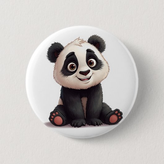 Sitting Panda Bear Cartoon Illustration Artwork Button (Vorderseite)