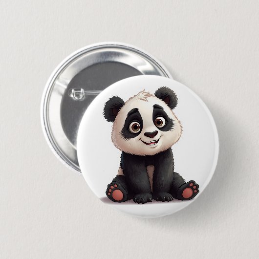 Sitting Panda Bear Cartoon Illustration Artwork Button (Vorne & Hinten)