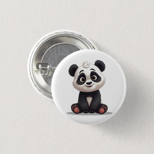 Sitting Panda Bear Cartoon Illustration Artwork Button (Vorne & Hinten)