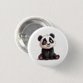 Sitting Panda Bear Cartoon Illustration Artwork Button (Vorne & Hinten)