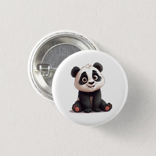 Sitting Panda Bear Cartoon Illustration Artwork Button (Vorne & Hinten)