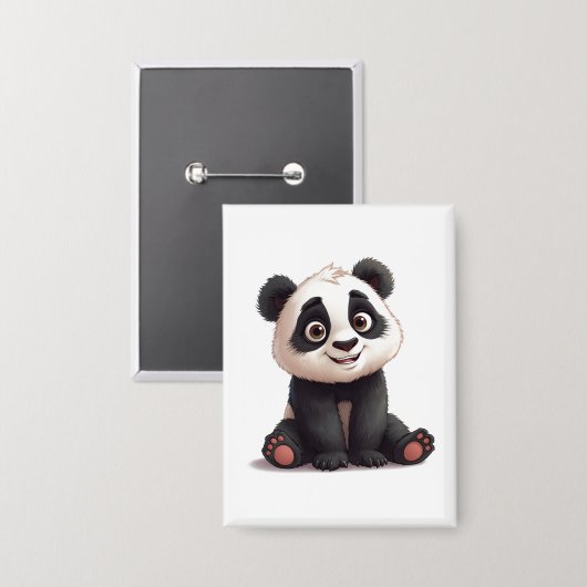 Sitting Panda Bear Cartoon Illustration Artwork Button (Vorderseite/Rückseite)