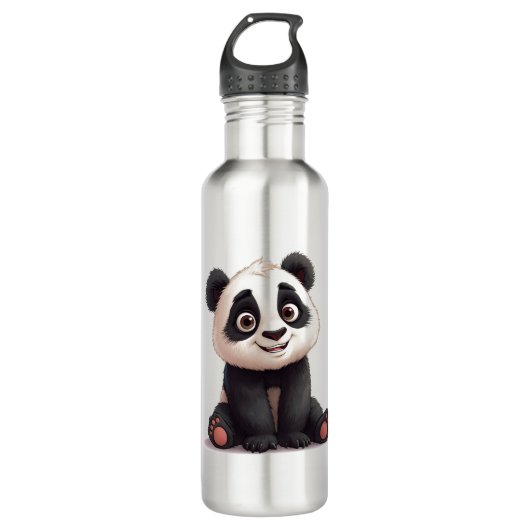 Sitting Panda Bear Cartoon Illustration Artwork Edelstahlflasche (Vorderseite)