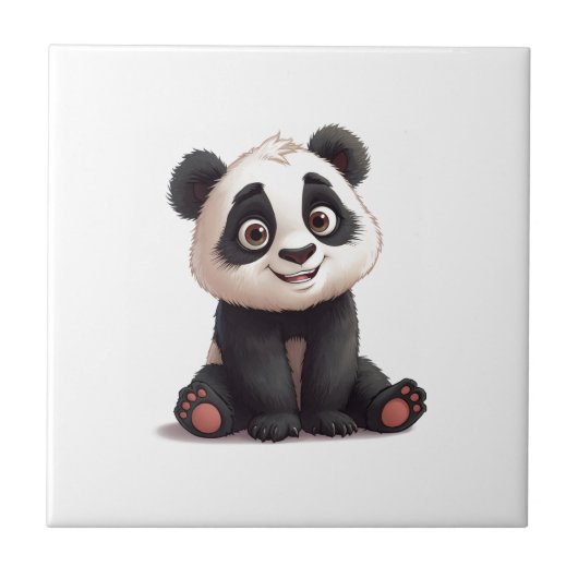 Sitting Panda Bear Cartoon Illustration Artwork Fliese (Vorderseite)