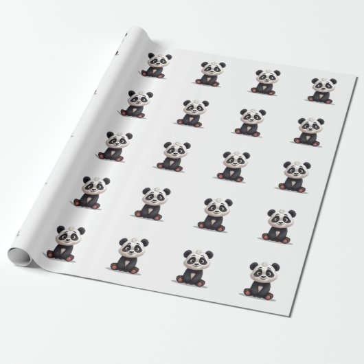 Sitting Panda Bear Cartoon Illustration Artwork Geschenkpapier (Ungerollt)