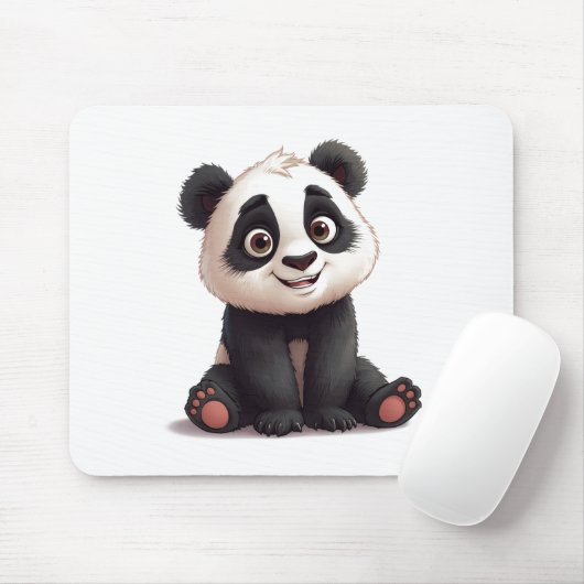 Sitting Panda Bear Cartoon Illustration Artwork Mousepad (Mit Mouse)